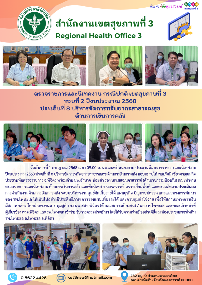 ตรวจราชการและนิเทศงาน กรณีปกติ รอบที่ 2/2568 ประเด็นที่ 8 ด้านการเงินการคลัง วันที่ 1 กรกฎาคม 2568 ณ รพ.โพทะเล จ.พิจิตร